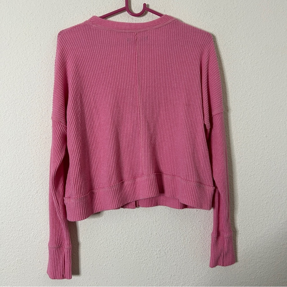 Abercrombie & Fitch Cropped Drop Shoulder Button Pink Cardigan Women’s Medium - Picture 7 of 10